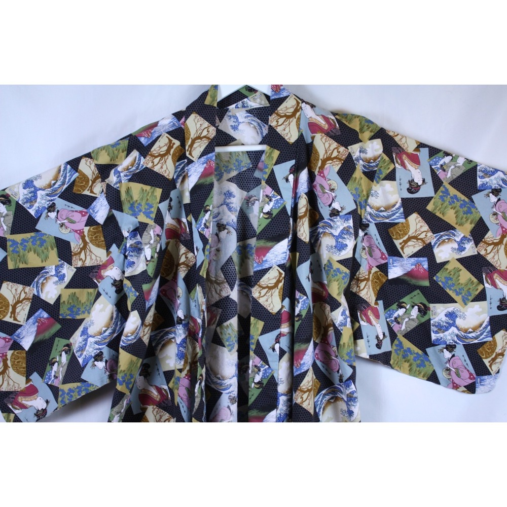 Kimono Japanese Vintage Robe Unbranded O/S Open Front Cotton Floral Ocean Nature - Picture 4 of 13
